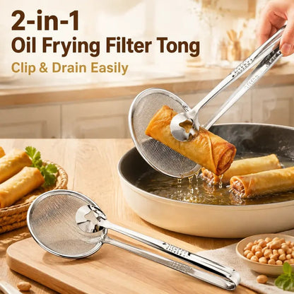 🔥Buy 1 Get 1 Free🎁2-in-1 Stainless Steel Frying Filter Tongs – Clip, Drain & Serve Easily
