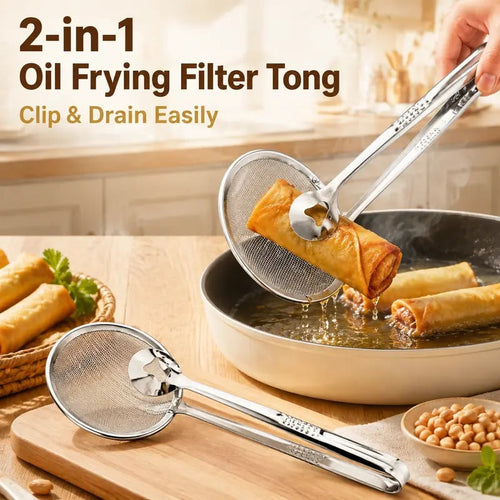 🔥Buy 1 Get 1 Free🎁2-in-1 Stainless Steel Frying Filter Tongs – Clip, Drain & Serve Easily