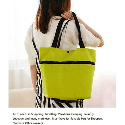 🔥 2-in-1 Foldable Grocery Bag & Rolling Cart – Carry Less, Store More