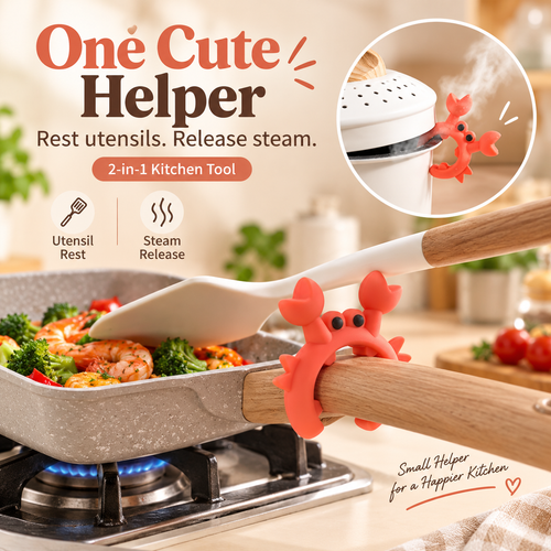 🔥Buy 1 Get 1 Free🦀 Cute Crab Silicone Utensil Holder & Pot Lid Lifter – Heat Resistant Kitchen Gadget🍲