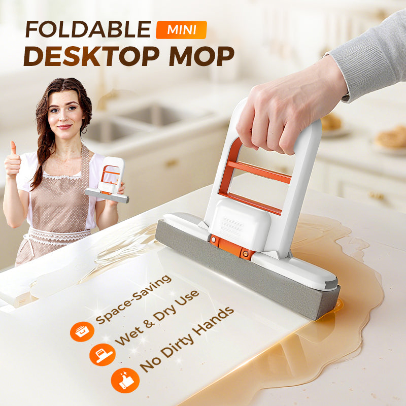 🔥Buy 1 Get 1 Free🧽Mini Desktop Mop Compact Tabletop Cleaning Tool With Reusable Microfiber Pad For Quick Dust Crumb And Spill Cleanup