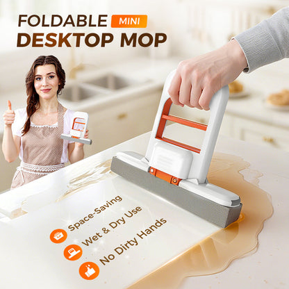 🔥Buy 1 Get 1 Free🧽Mini Desktop Mop Compact Tabletop Cleaning Tool With Reusable Microfiber Pad For Quick Dust Crumb And Spill Cleanup