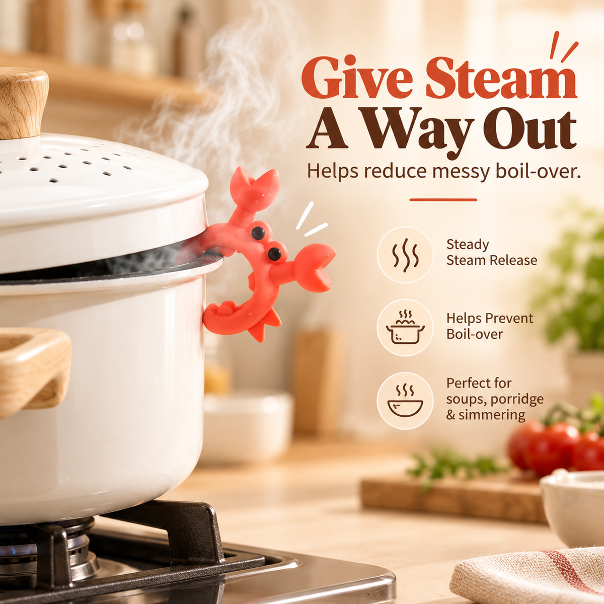 🔥Buy 1 Get 1 Free🦀 Cute Crab Silicone Utensil Holder & Pot Lid Lifter – Heat Resistant Kitchen Gadget🍲