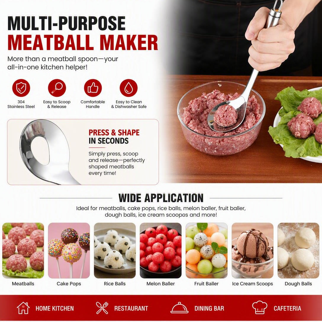 🔥BUY 1 GET 1 FREE🥩 304 Stainless Steel Meatball Maker Spoon 🥄 Make Perfectly Round And Uniform Meatballs In Seconds No Mess No Sticky Hands