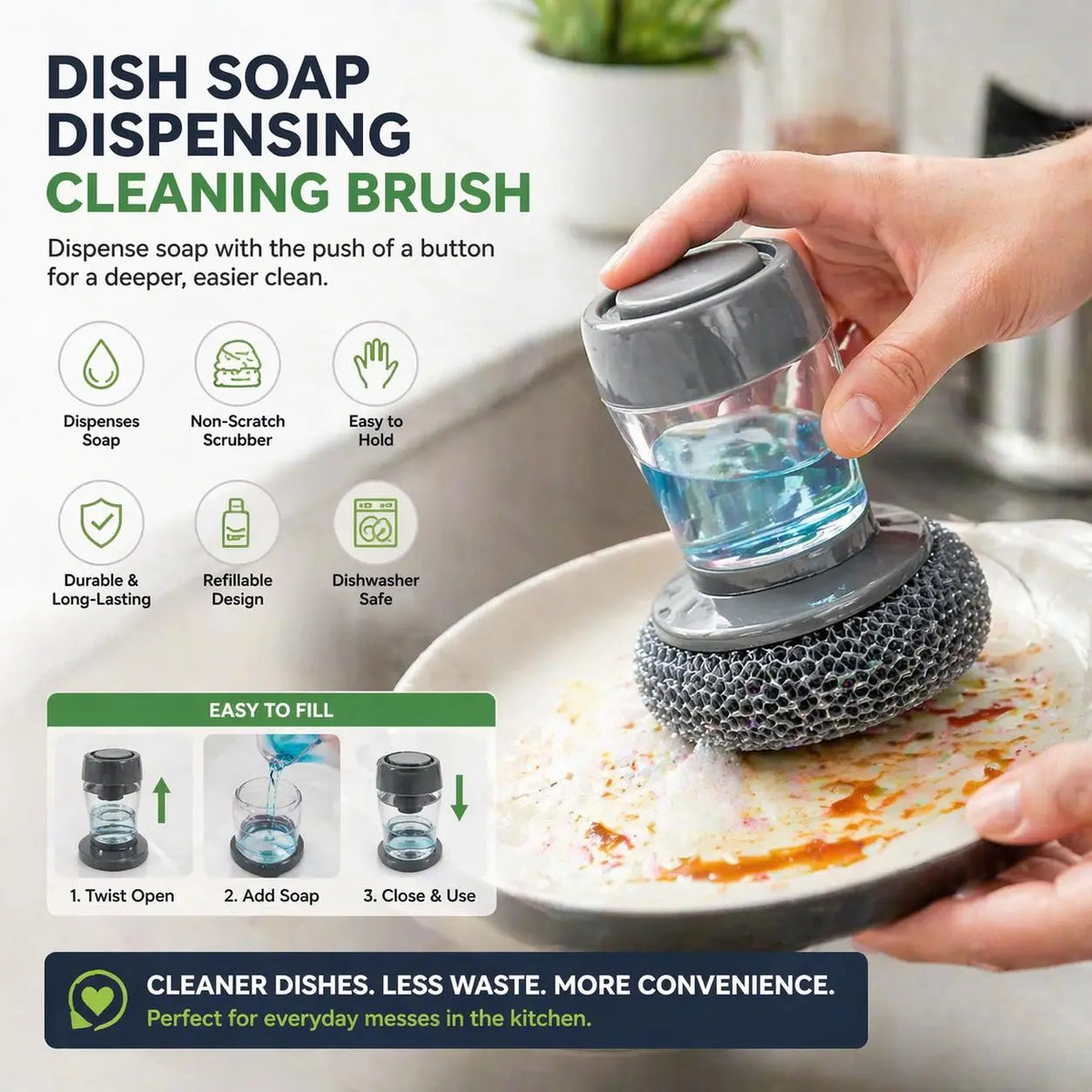 🔥Buy 1 Get 1 Free🔥Multifunctional Kitchen Pot Scrubber With Soap Dispenser For Easy Dish Cleaning