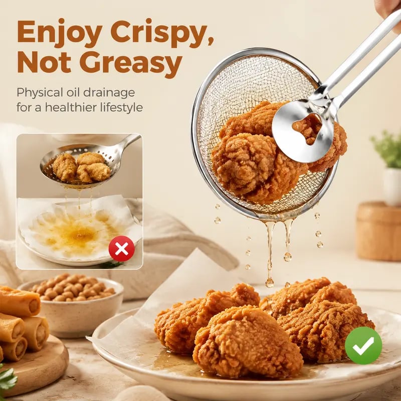 🔥Buy 1 Get 1 Free🎁2-in-1 Stainless Steel Frying Filter Tongs – Clip, Drain & Serve Easily