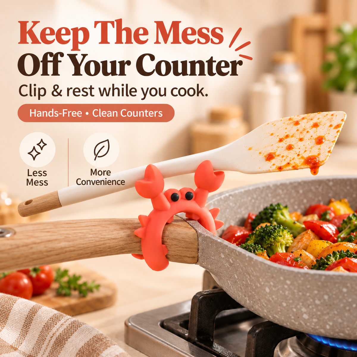 🔥Buy 1 Get 1 Free🦀 Cute Crab Silicone Utensil Holder & Pot Lid Lifter – Heat Resistant Kitchen Gadget🍲