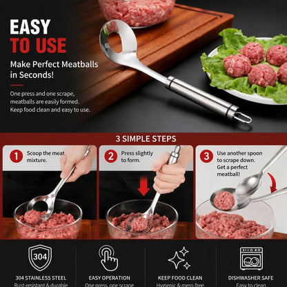 🔥BUY 1 GET 1 FREE🥩 304 Stainless Steel Meatball Maker Spoon 🥄 Make Perfectly Round And Uniform Meatballs In Seconds No Mess No Sticky Hands