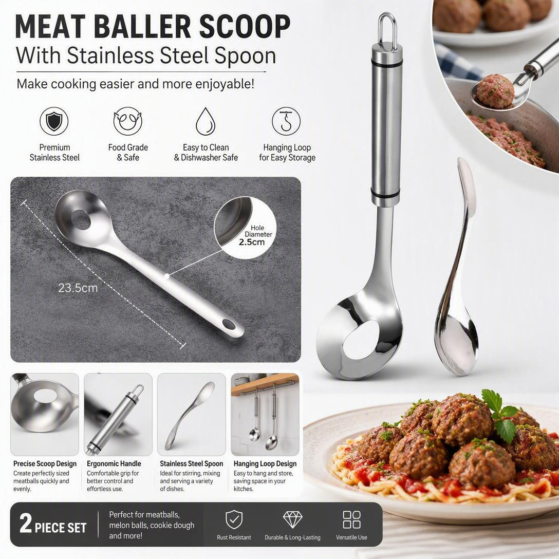 🔥BUY 1 GET 1 FREE🥩 304 Stainless Steel Meatball Maker Spoon 🥄 Make Perfectly Round And Uniform Meatballs In Seconds No Mess No Sticky Hands