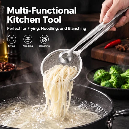 🔥Buy 1 Get 1 Free🥢2 In 1 Food Tongs With Built In Oil Strainer For Easy Frying Serving And Draining