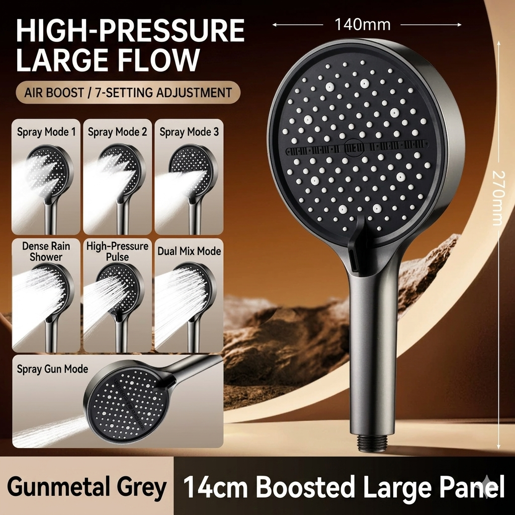 🔥50%off  High-pressure shower with adjustable spray – 15 cm panel and 7 modes for an ultimate shower experience! 🚿✨