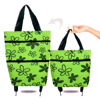 🔥 2-in-1 Foldable Grocery Bag & Rolling Cart – Carry Less, Store More