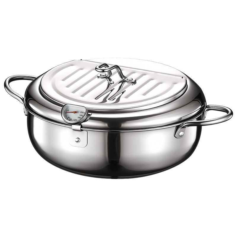 🔥First 50 customers enjoy a 50% discount⏰304 Stainless Steel Deep Fryer Pot With Built In Thermometer Drain Rack And Pour Spout For Easy Home Cooking
