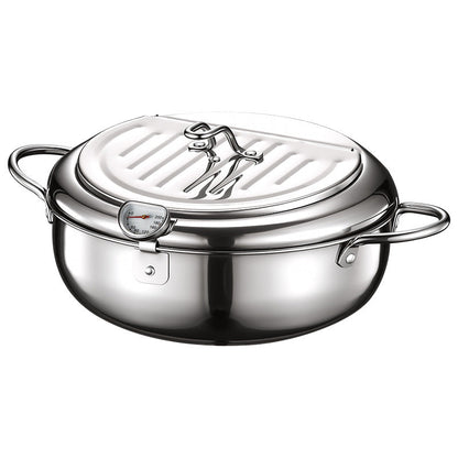 🔥First 50 customers enjoy a 50% discount⏰304 Stainless Steel Deep Fryer Pot With Built In Thermometer Drain Rack And Pour Spout For Easy Home Cooking