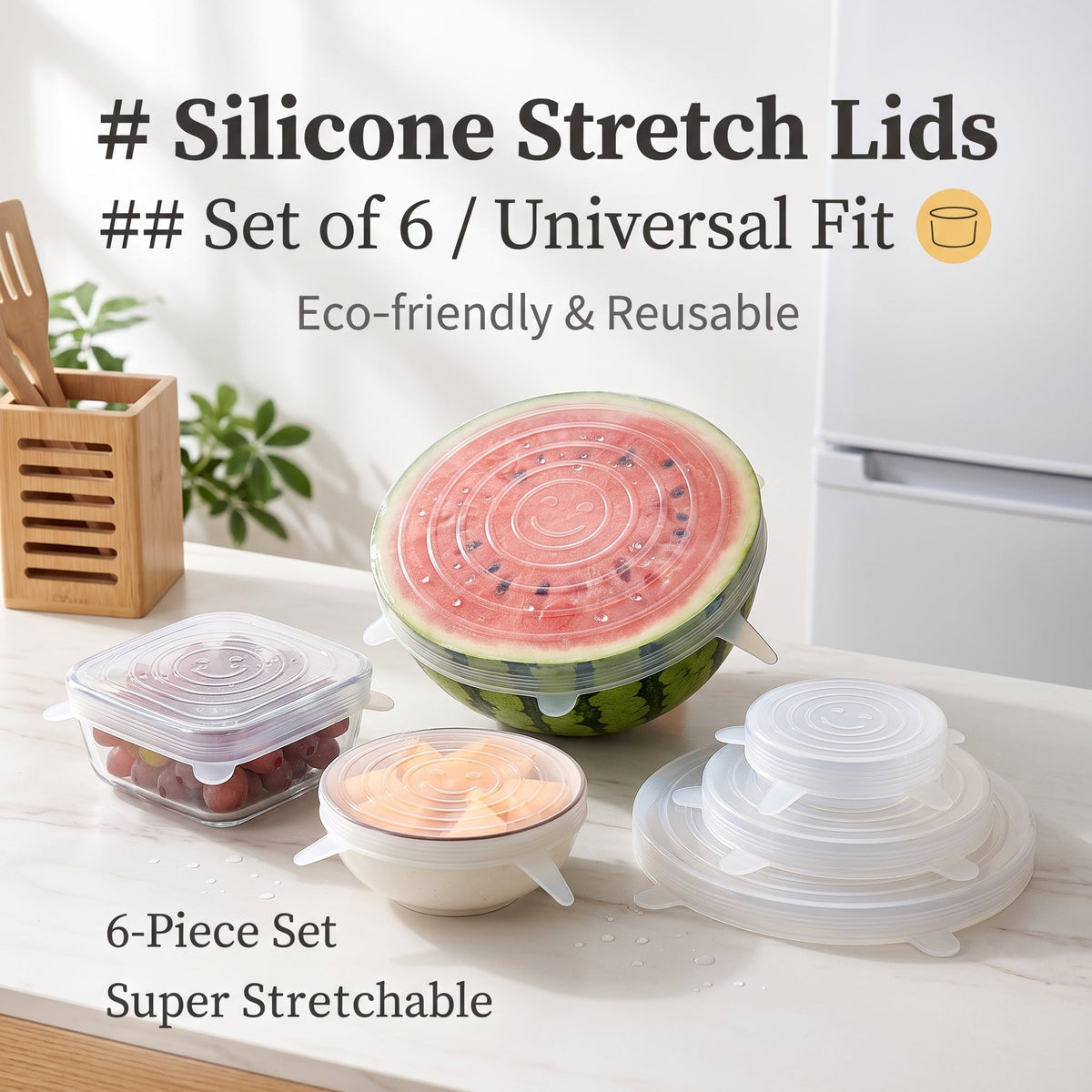🔥 Buy 1 Get 1 Free🔥 6 Pack Silicone Stretch Lids Reusable Leak Proof Food Covers For Bowls Cups Plates And Food Storage