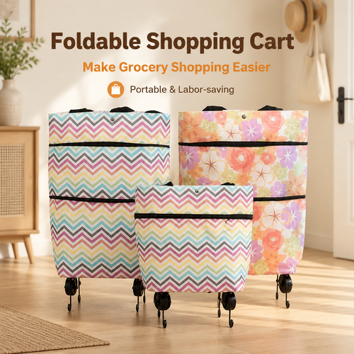 🔥 2-in-1 Foldable Grocery Bag & Rolling Cart – Carry Less, Store More