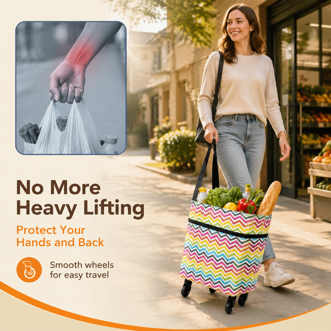 🔥 2-in-1 Foldable Grocery Bag & Rolling Cart – Carry Less, Store More