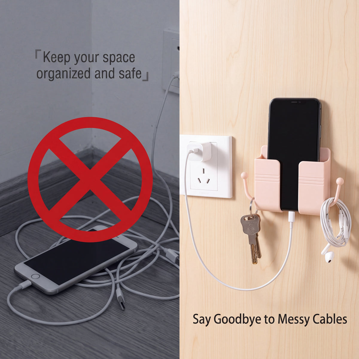 🔥Buy 1 Get 1 Free🔥Wall Mounted Phone Holder And Bedside Storage Organizer With Charging Stand