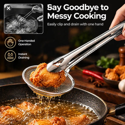 🔥Buy 1 Get 1 Free🥢2 In 1 Food Tongs With Built In Oil Strainer For Easy Frying Serving And Draining