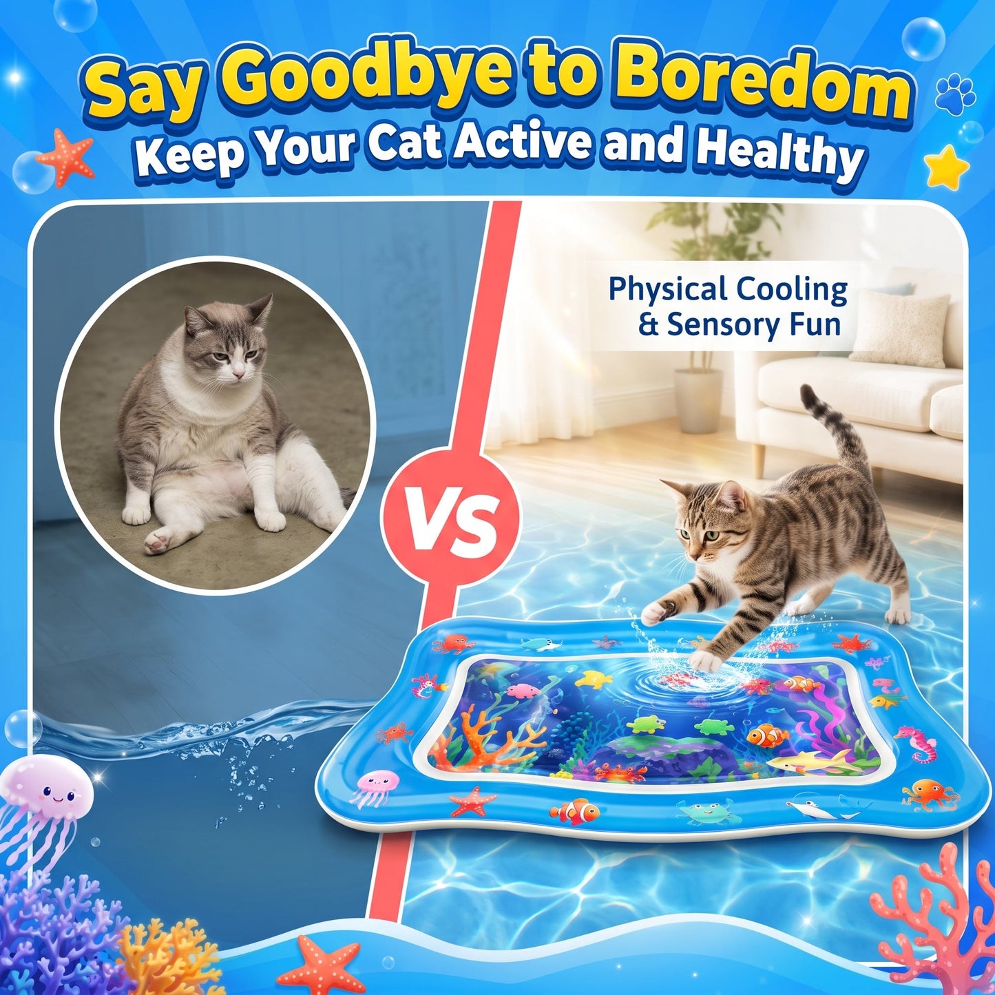 🐱 Interactive Cooling Water Sensory Play Mat – Keep Indoor Cats Cool, Active & Entertained