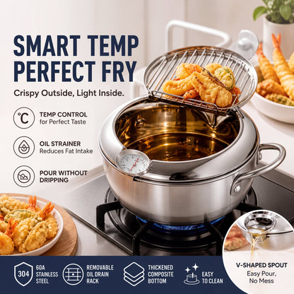 🔥First 50 customers enjoy a 50% discount⏰304 Stainless Steel Deep Fryer Pot With Built In Thermometer Drain Rack And Pour Spout For Easy Home Cooking