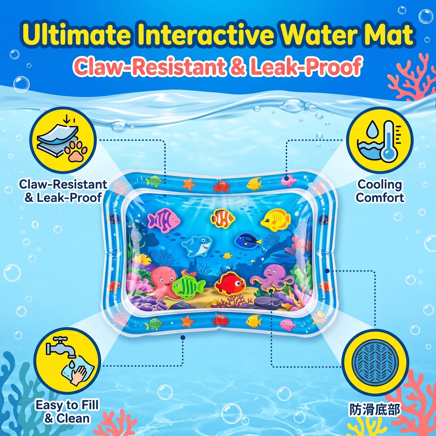 🐱 Interactive Cooling Water Sensory Play Mat – Keep Indoor Cats Cool, Active & Entertained