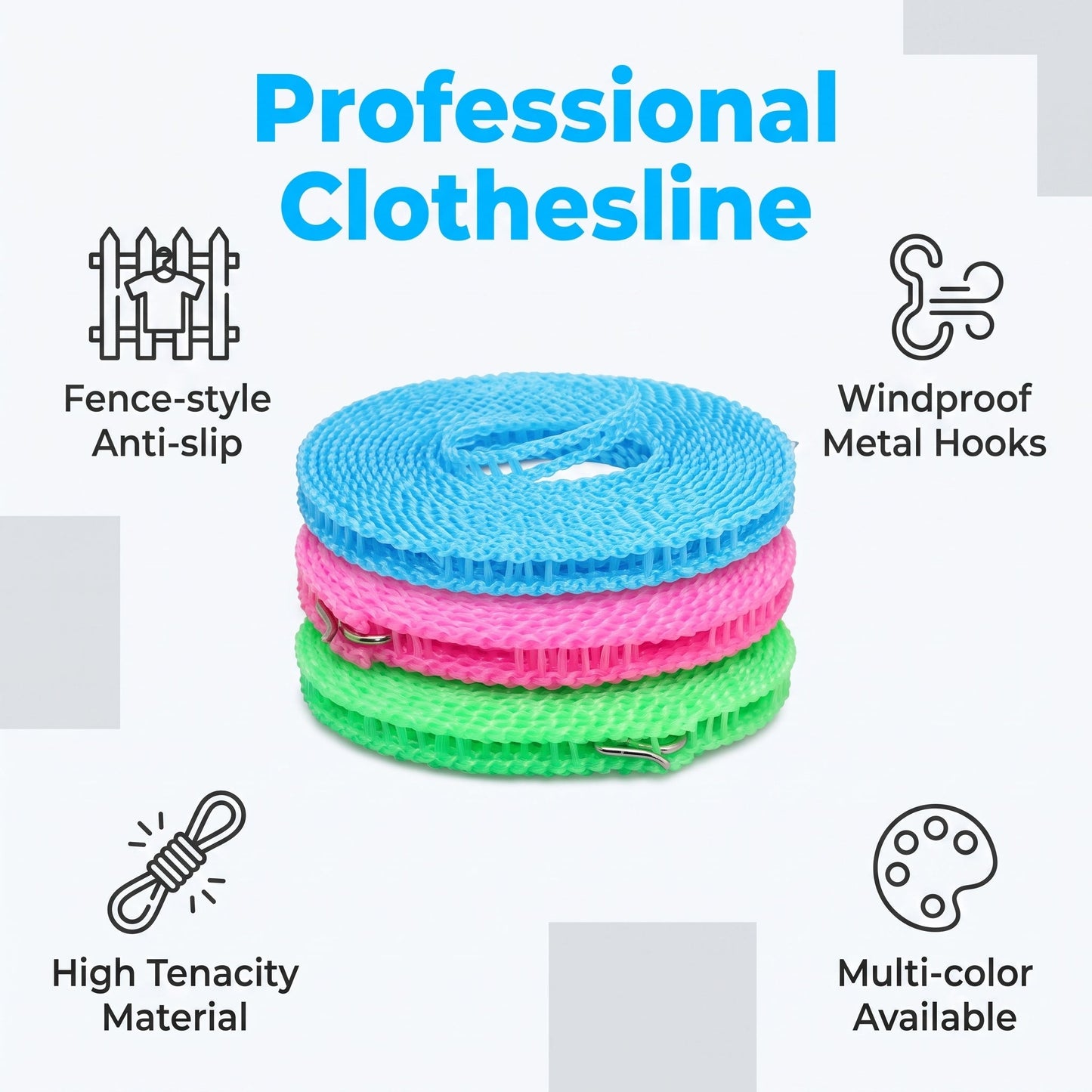 🔥Windproof Heavy Duty Clothesline That Keeps Clothes Secure In Strong Winds