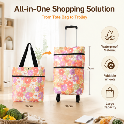🔥 2-in-1 Foldable Grocery Bag & Rolling Cart – Carry Less, Store More