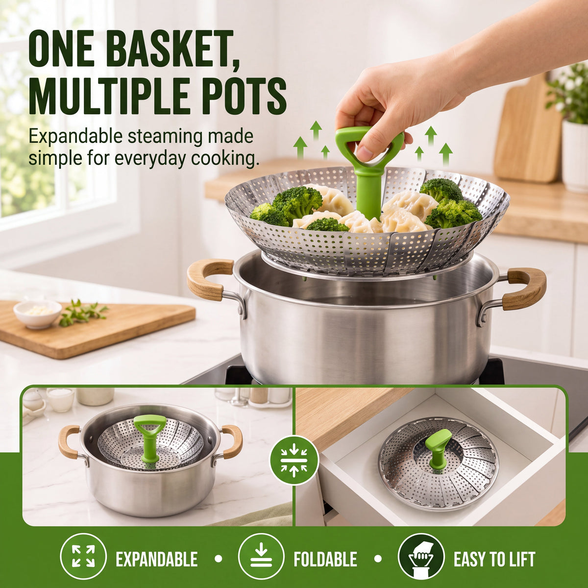 🔥First 50 customers enjoy 50% off🔥Adjustable Foldable Stainless Steel Steamer Basket