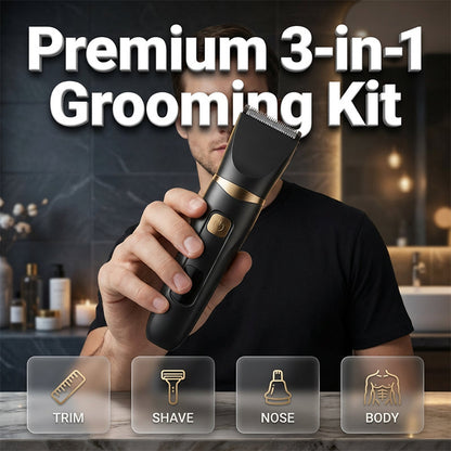 ⏳LIMITED TIME: 50% OFF! 🏆Luxe 3-in-1 Professional Men’s Grooming Set – T-Blade Trimmer, Foil Shaver & Nose Trimmer – With LED Display & USB Rechargeable