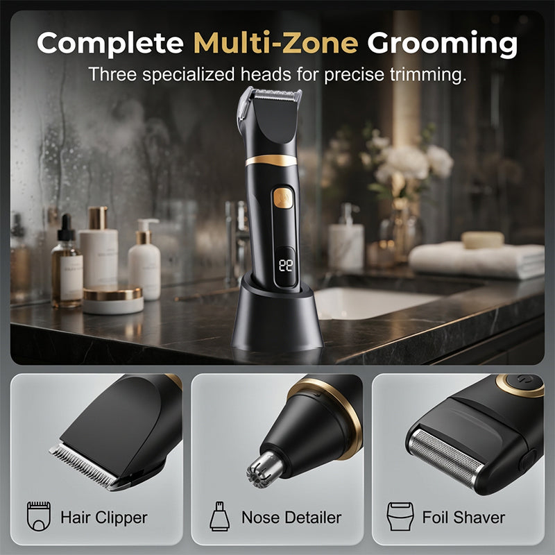 ⏳LIMITED TIME: 50% OFF! 🏆Luxe 3-in-1 Professional Men’s Grooming Set – T-Blade Trimmer, Foil Shaver & Nose Trimmer – With LED Display & USB Rechargeable