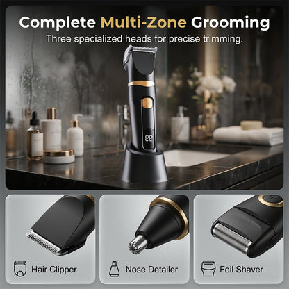 ⏳LIMITED TIME: 50% OFF! 🏆Luxe 3-in-1 Professional Men’s Grooming Set – T-Blade Trimmer, Foil Shaver & Nose Trimmer – With LED Display & USB Rechargeable