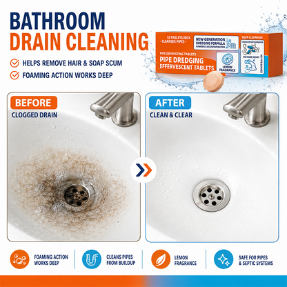 🚿 Fast-acting drain cleaning effervescent tablets– Instantly removes stubborn blockages and odors.