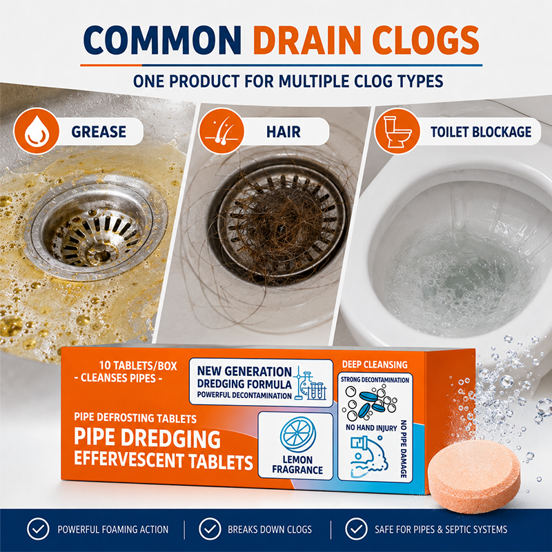 🚿 Fast-acting drain cleaning effervescent tablets– Instantly removes stubborn blockages and odors.