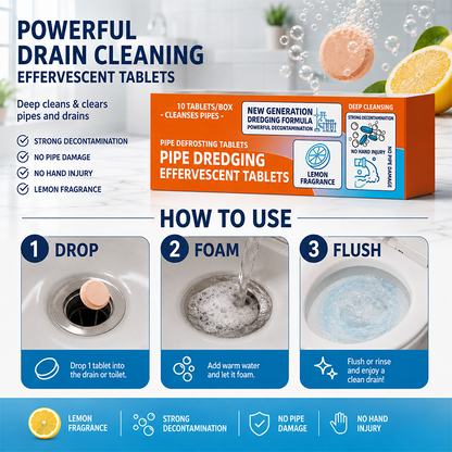 🚿 Fast-acting drain cleaning effervescent tablets– Instantly removes stubborn blockages and odors.