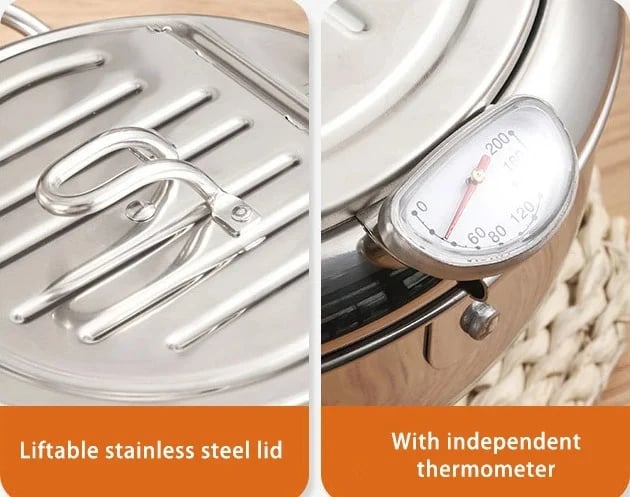 🔥First 50 customers enjoy a 50% discount⏰304 Stainless Steel Deep Fryer Pot With Built In Thermometer Drain Rack And Pour Spout For Easy Home Cooking